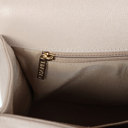 Chanel Medium Boy Bag Grey Quilted Caviar Light Gold Hardware