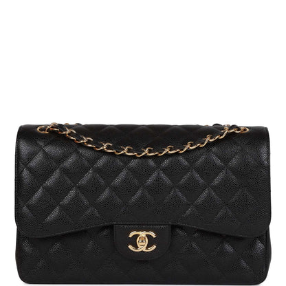 Chanel Jumbo Classic Double Flap Bag Black Caviar Gold Hardware