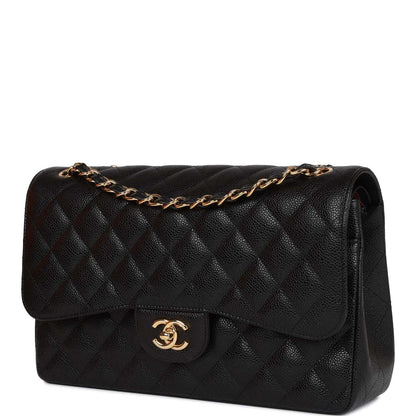 Chanel Jumbo Classic Double Flap Bag Black Caviar Gold Hardware