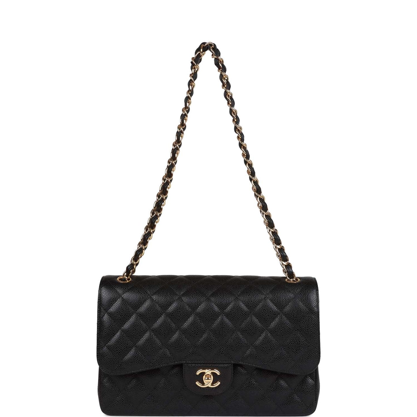 Chanel Jumbo Classic Double Flap Bag Black Caviar Gold Hardware