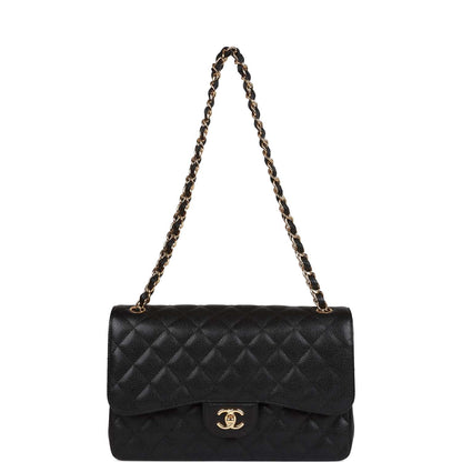 Chanel Jumbo Classic Double Flap Bag Black Caviar Gold Hardware