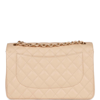 Chanel Jumbo Classic Double Flap Bag Beige Clair Caviar Gold Hardware