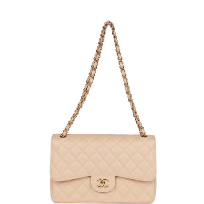 Chanel Jumbo Classic Double Flap Bag Beige Clair Caviar Gold Hardware