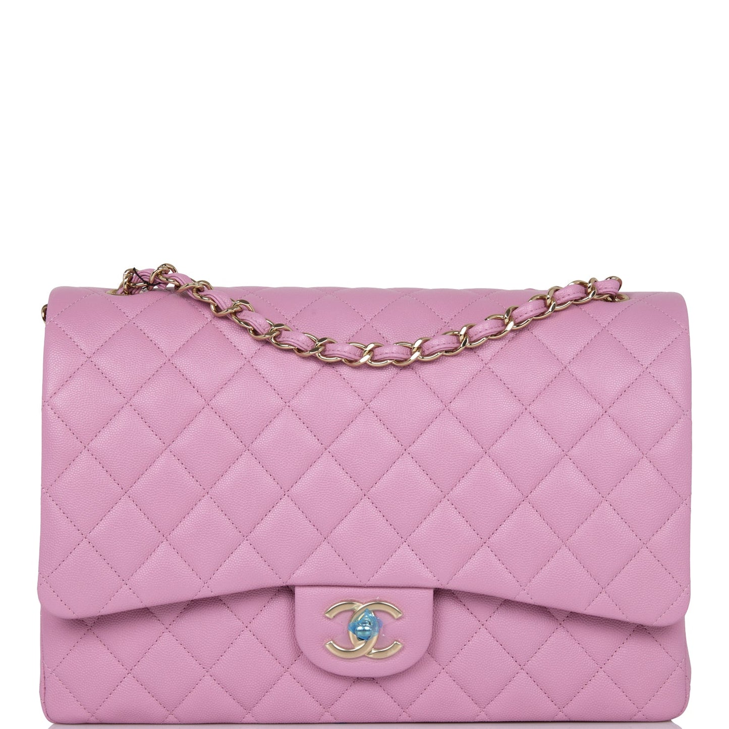 Chanel Maxi Classic Double Flap Bag Dark Pink Caviar Light Gold Hardware