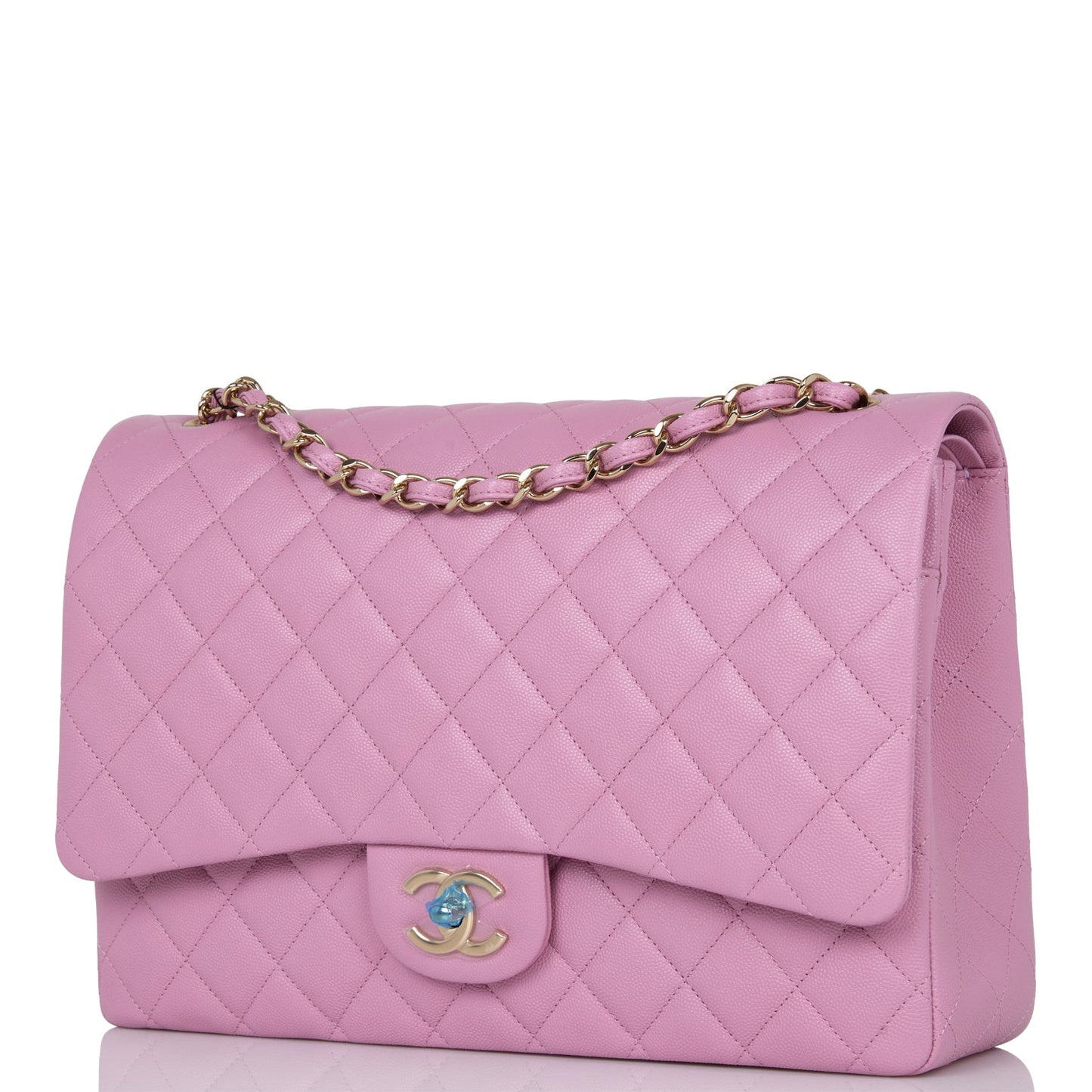 Chanel Maxi Classic Double Flap Bag Dark Pink Caviar Light Gold Hardware
