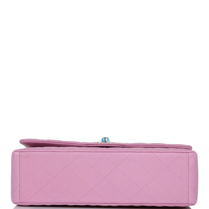 Chanel Maxi Classic Double Flap Bag Dark Pink Caviar Light Gold Hardware