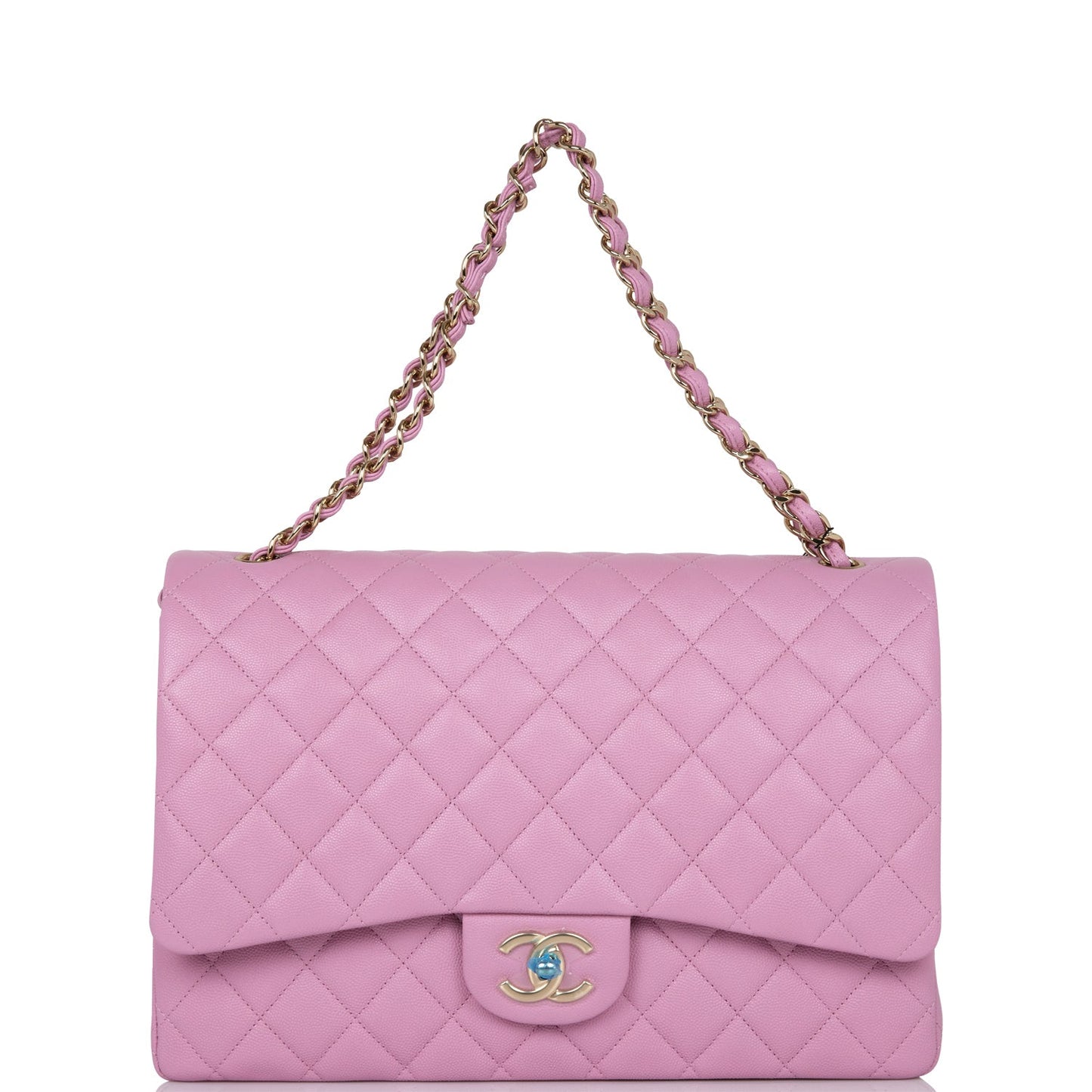 Chanel Maxi Classic Double Flap Bag Dark Pink Caviar Light Gold Hardware