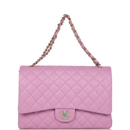 Chanel Maxi Classic Double Flap Bag Dark Pink Caviar Light Gold Hardware
