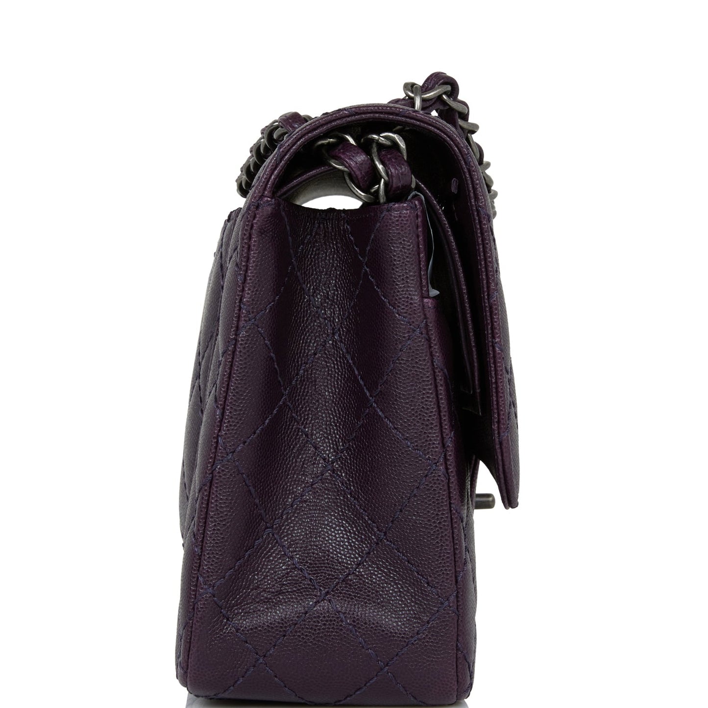 Chanel Jumbo Classic Double Flap Bag Dark Purple Caviar Ruthenium Hardware