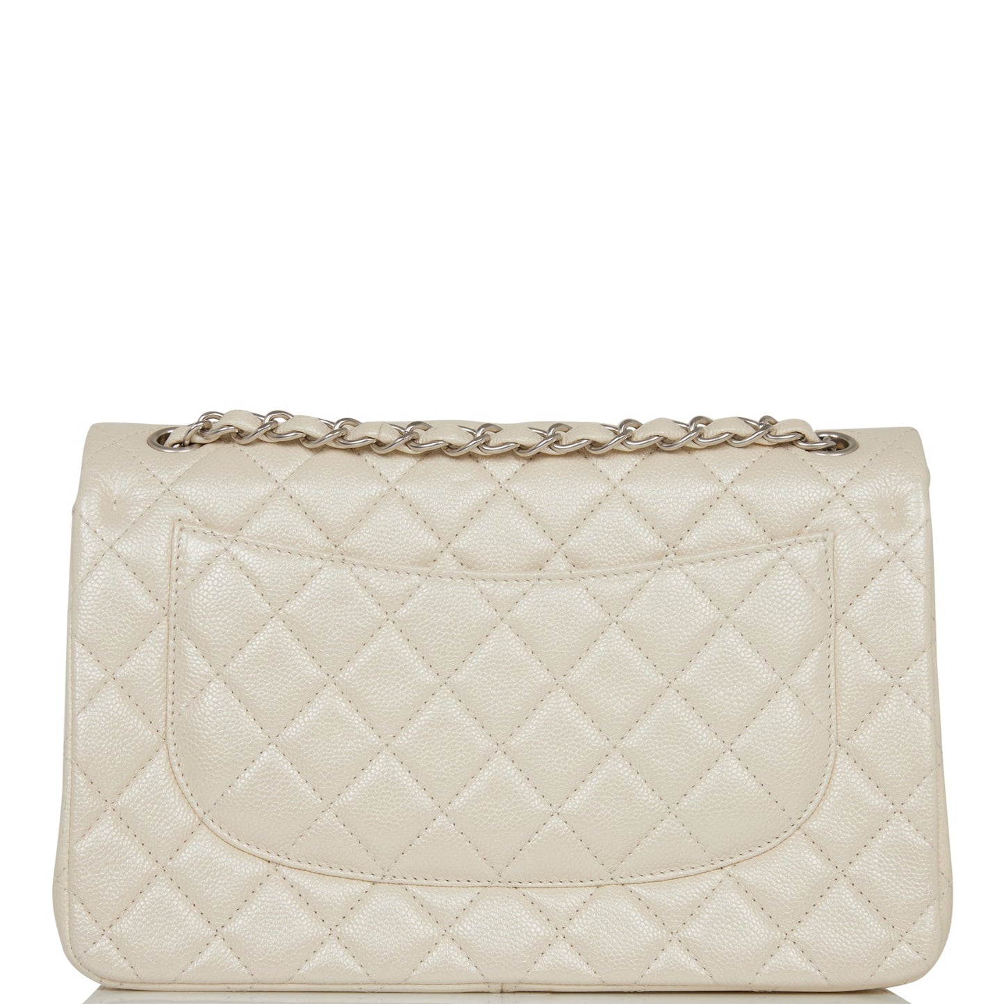 Chanel Jumbo Classic Double Flap Bag White Iridescent Caviar Silver Hardware