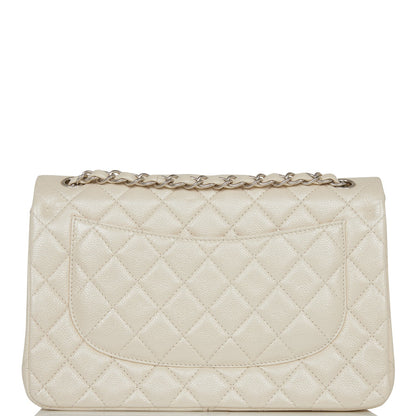 Chanel Jumbo Classic Double Flap Bag White Iridescent Caviar Silver Hardware