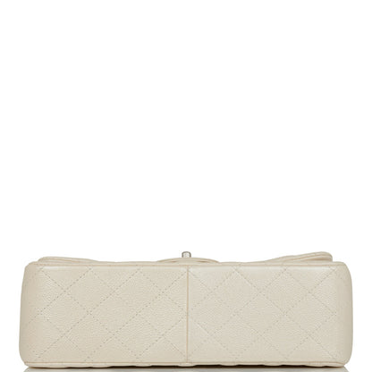Chanel Jumbo Classic Double Flap Bag White Iridescent Caviar Silver Hardware