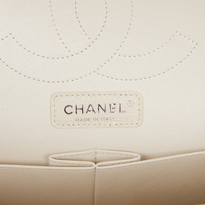 Chanel Jumbo Classic Double Flap Bag White Iridescent Caviar Silver Hardware