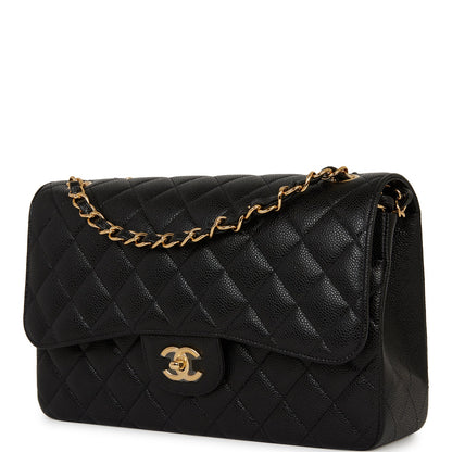 Chanel Jumbo Classic Double Flap Bag Black Caviar Gold Hardware
