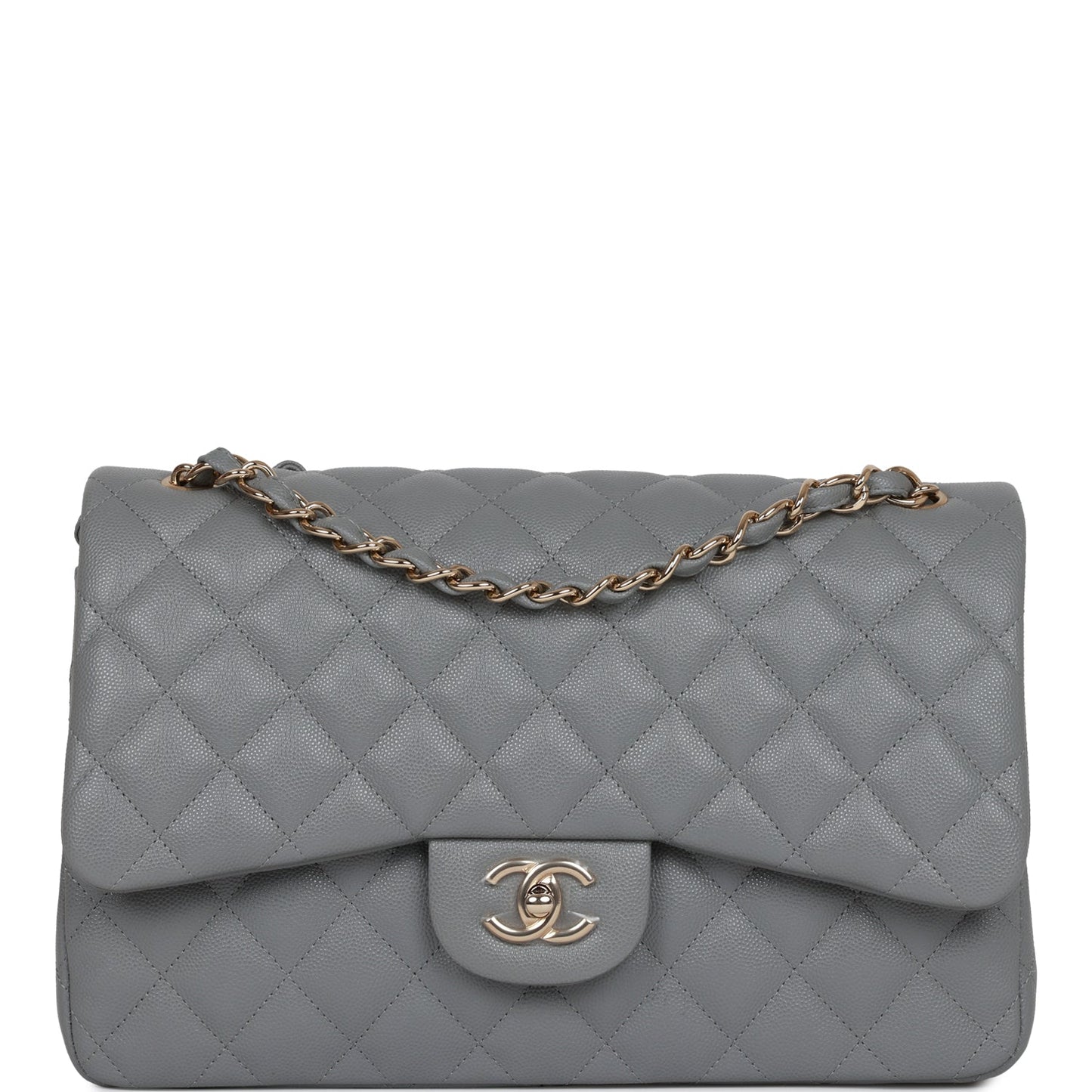 Chanel Jumbo Classic Double Flap Bag Grey Caviar Light Gold Hardware