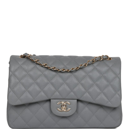 Chanel Jumbo Classic Double Flap Bag Grey Caviar Light Gold Hardware
