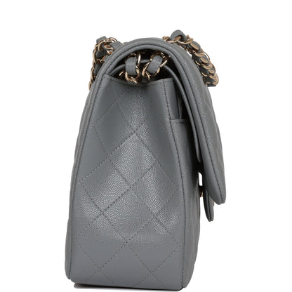 Chanel Jumbo Classic Double Flap Bag Grey Caviar Light Gold Hardware