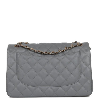 Chanel Jumbo Classic Double Flap Bag Grey Caviar Light Gold Hardware