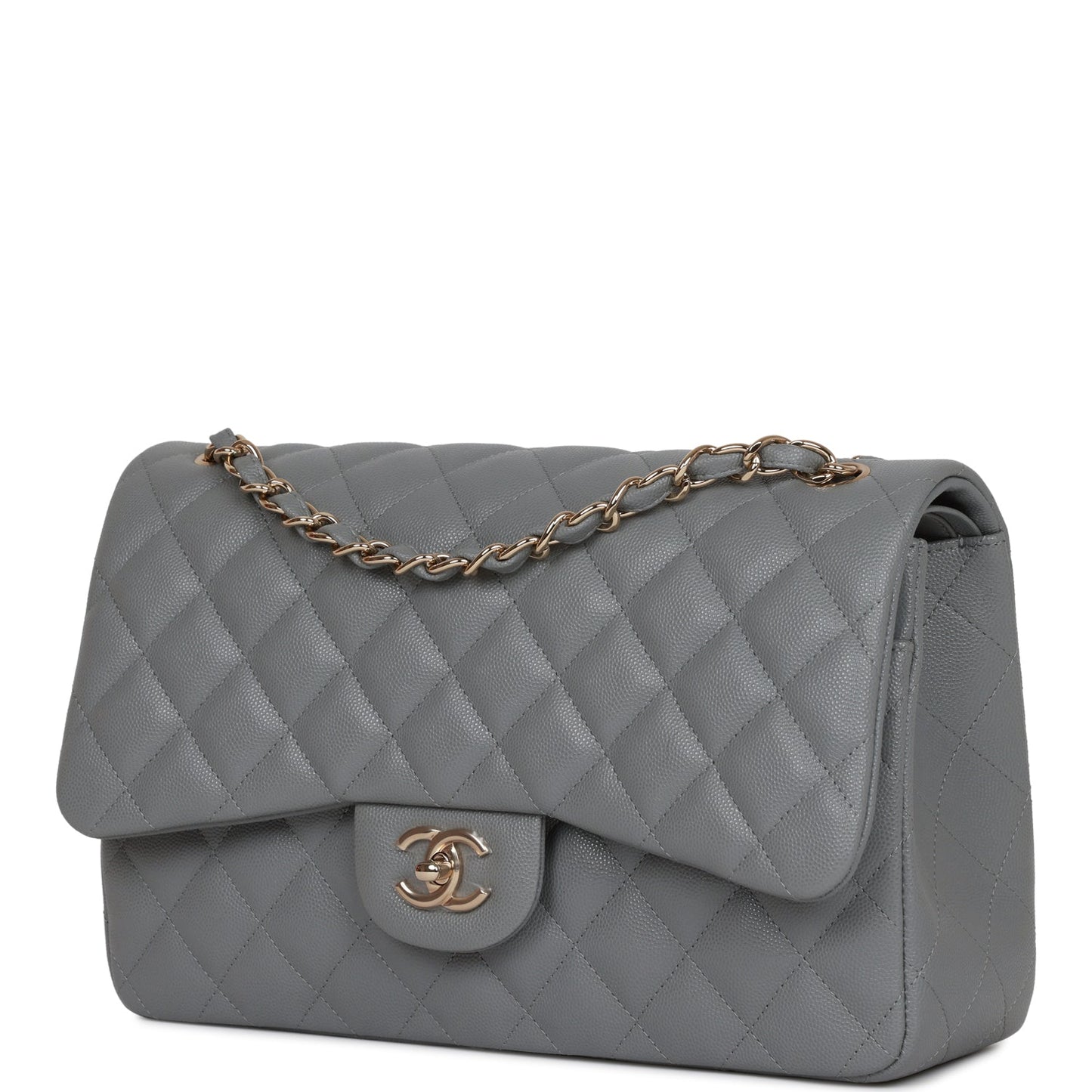 Chanel Jumbo Classic Double Flap Bag Grey Caviar Light Gold Hardware