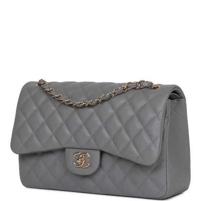 Chanel Jumbo Classic Double Flap Bag Grey Caviar Light Gold Hardware