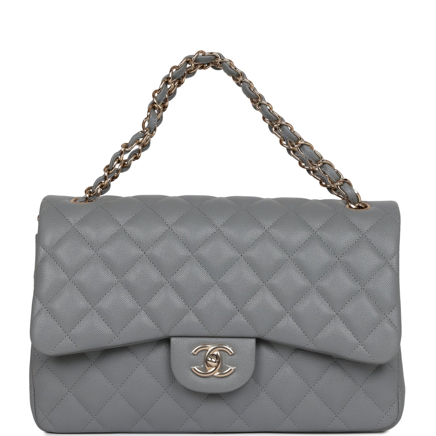 Chanel Jumbo Classic Double Flap Bag Grey Caviar Light Gold Hardware