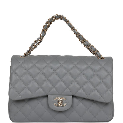 Chanel Jumbo Classic Double Flap Bag Grey Caviar Light Gold Hardware