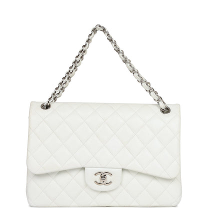Chanel Jumbo Classic Double Flap Bag White Caviar Silver Hardware