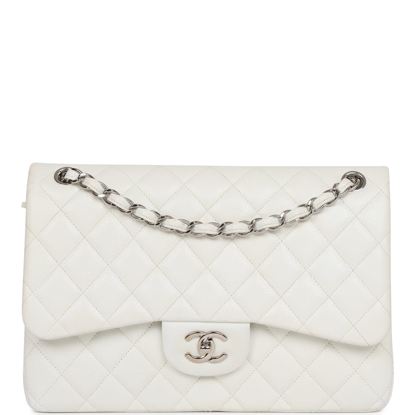 Chanel Jumbo Classic Double Flap Bag White Caviar Silver Hardware