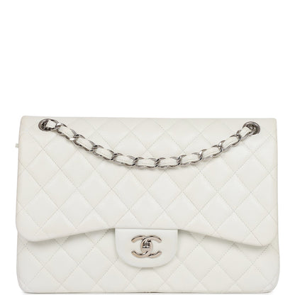 Chanel Jumbo Classic Double Flap Bag White Caviar Silver Hardware