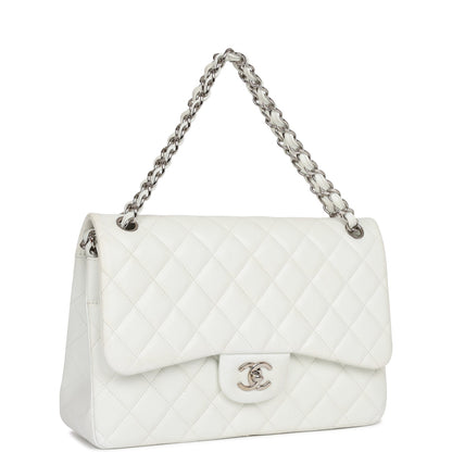 Chanel Jumbo Classic Double Flap Bag White Caviar Silver Hardware