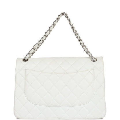Chanel Jumbo Classic Double Flap Bag White Caviar Silver Hardware