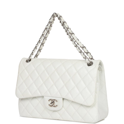 Chanel Jumbo Classic Double Flap Bag White Caviar Silver Hardware