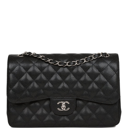 Chanel Jumbo Classic Double Flap Bag Black Caviar Silver Hardware