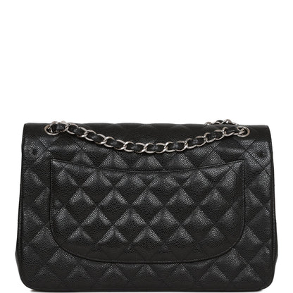 Chanel Jumbo Classic Double Flap Bag Black Caviar Silver Hardware