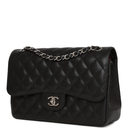 Chanel Jumbo Classic Double Flap Bag Black Caviar Silver Hardware