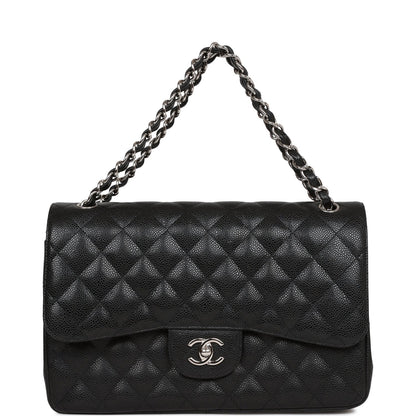 Chanel Jumbo Classic Double Flap Bag Black Caviar Silver Hardware