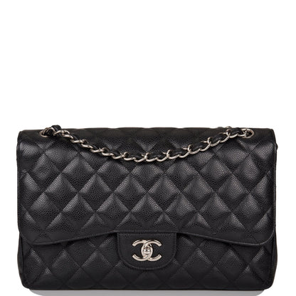 Chanel Jumbo Classic Double Flap Bag Black Caviar Silver Hardware
