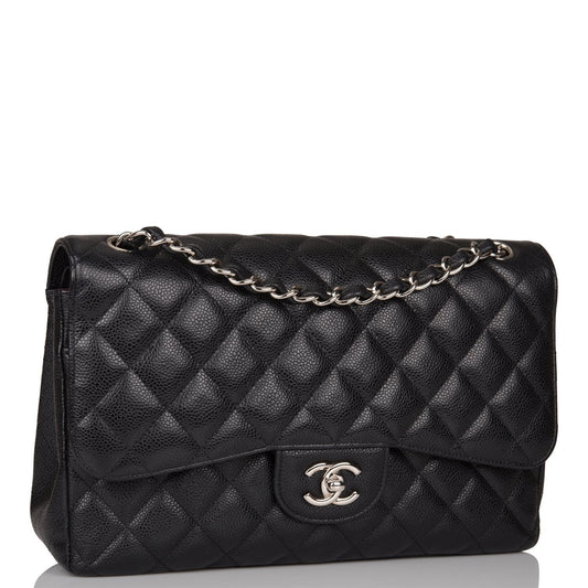 Chanel Jumbo Classic Double Flap Bag Black Caviar Silver Hardware