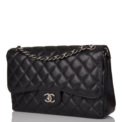 Chanel Jumbo Classic Double Flap Bag Black Caviar Silver Hardware