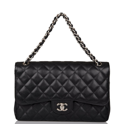 Chanel Jumbo Classic Double Flap Bag Black Caviar Silver Hardware