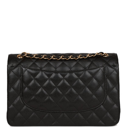 Chanel Jumbo Classic Double Flap Bag Black Caviar Gold Hardware
