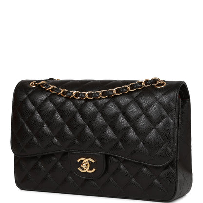 Chanel Jumbo Classic Double Flap Bag Black Caviar Gold Hardware