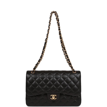Chanel Jumbo Classic Double Flap Bag Black Caviar Gold Hardware