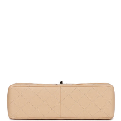 Chanel Jumbo Classic Double Flap Bag Beige Caviar Silver Hardware