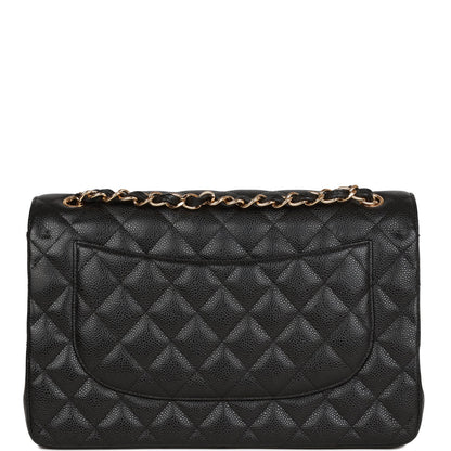 Chanel Jumbo Classic Double Flap Bag Black Caviar Gold Hardware