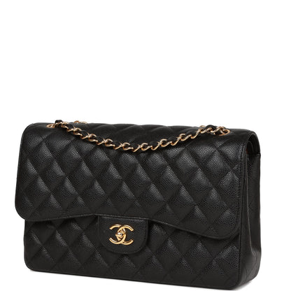 Chanel Jumbo Classic Double Flap Bag Black Caviar Gold Hardware