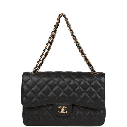 Chanel Jumbo Classic Double Flap Bag Black Caviar Gold Hardware