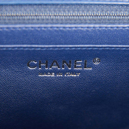 Chanel Maxi Classic Single Flap Bag Dark Blue Patent Silver Hardware