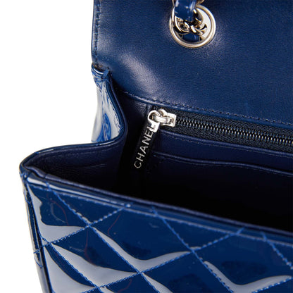 Chanel Maxi Classic Single Flap Bag Dark Blue Patent Silver Hardware