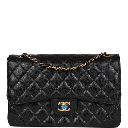 Chanel Jumbo Classic Double Flap Bag Black Caviar Gold Hardware